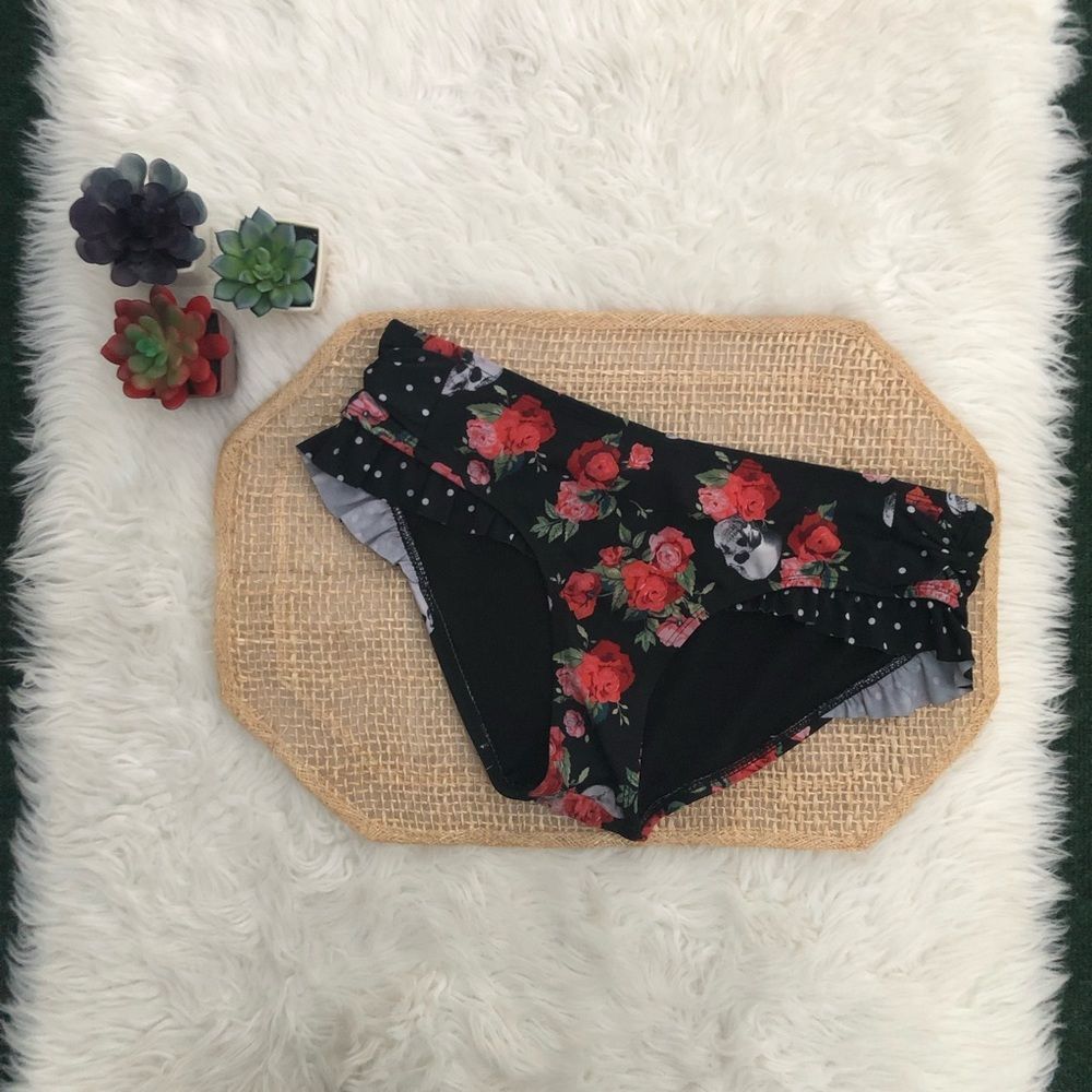 Midnight Hour Polka Dot Rose and Skull Swim Bottom